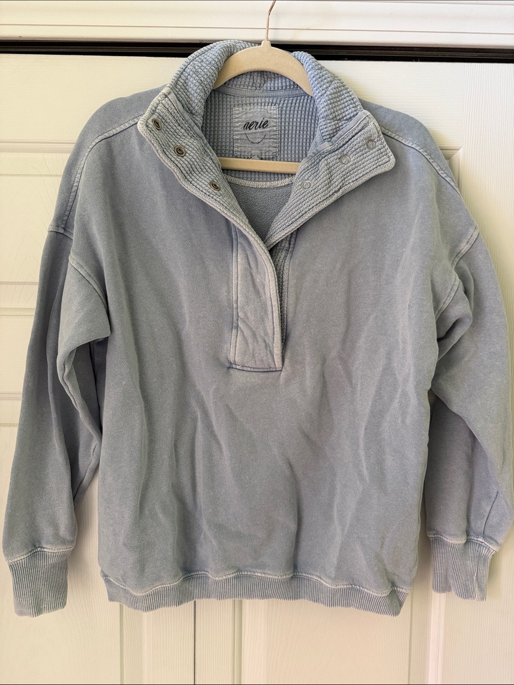 aerie Light Blue Women's Quarter-Snap Crewneck Sweater